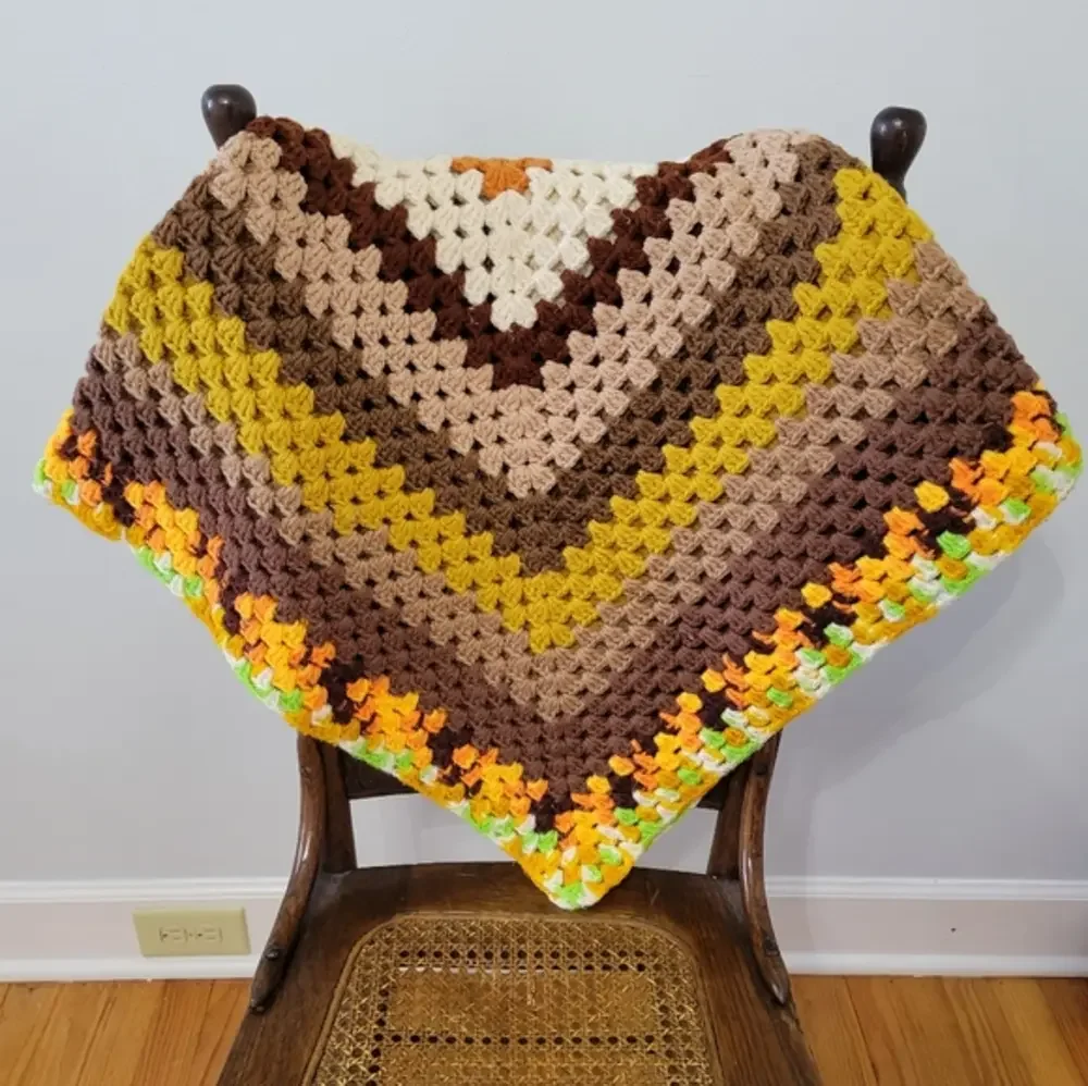 Handmade Crochet Granny Square Afghan Throw Blanket‎ Earthy Greens & Browns Fall